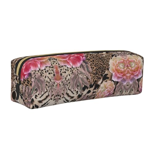 EWQrtyy Federmäppchen, Leder, mit Reißverschluss, Zubehörhalter, Schreibwaren-Tasche, Schulanfang, Rosa mit Leopardenmuster, gold, Einheitsgröße, Kosmetiktasche von EWQrtyy