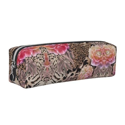 EWQrtyy Federmäppchen, Leder, mit Reißverschluss, Zubehörhalter, Schreibwaren-Tasche, Schulanfang, Rosa mit Leopardenmuster, silber, Einheitsgröße, Kosmetiktasche von EWQrtyy