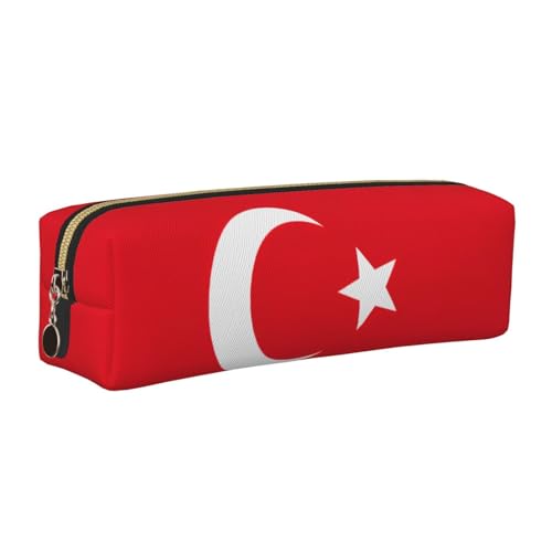 EWQrtyy Federmäppchen, Motiv: Flagge der Türkei, Leder, mit Reißverschluss, Zubehörhalter, Schreibwaren-Tasche, Geschenk zum Schulanfang, gold, Einheitsgröße, Kosmetiktasche von EWQrtyy