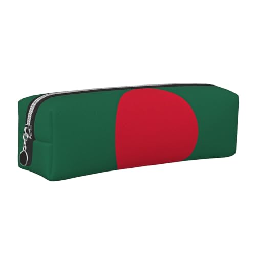 EWQrtyy Federmäppchen, Motiv: Flagge von Bangladesch aus Leder, mit Reißverschluss, Zubehörhalter, Schreibwarentasche, Geschenk zum Schulanfang, silber, Einheitsgröße, Kosmetiktasche von EWQrtyy