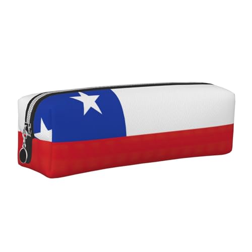 EWQrtyy Federmäppchen, Motiv: Flagge von Chile, Leder, mit Reißverschluss, Zubehörhalter, Schreibwaren-Tasche, Geschenk zum Schulanfang, silber, Einheitsgröße, Kosmetiktasche von EWQrtyy