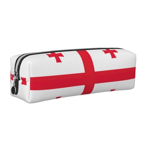 EWQrtyy Federmäppchen, Motiv: Flagge von Georgia, Leder, mit Reißverschluss, Zubehörhalter, Schreibwarentasche, Geschenk für den Schulanfang, silber, Einheitsgröße, Kosmetiktasche von EWQrtyy