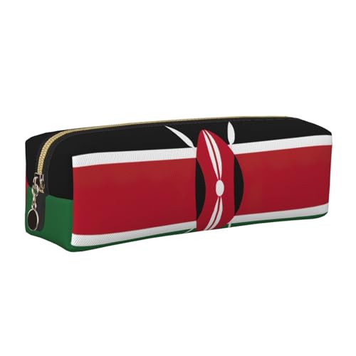 EWQrtyy Federmäppchen, Motiv: Flagge von Kenia, Leder, mit Reißverschluss, Zubehörhalter, Schreibwarentasche, Geschenk für den Schulanfang, gold, Einheitsgröße, Kosmetiktasche von EWQrtyy