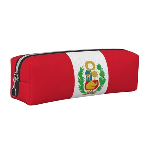 EWQrtyy Federmäppchen, Motiv: Flagge von Peru, Leder, mit Reißverschluss, Zubehörhalter, Schreibwarentasche, Geschenk für den Schulanfang, silber, Einheitsgröße, Kosmetiktasche von EWQrtyy