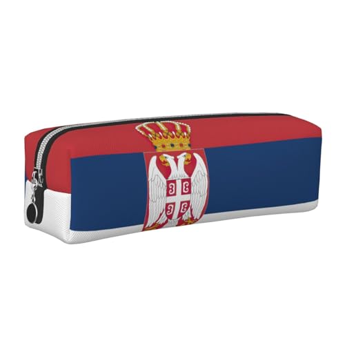 EWQrtyy Federmäppchen, Motiv: Flagge von Serbien, Leder, mit Reißverschluss, Zubehörhalter, Schreibwarentasche, Geschenk für den Schulanfang, silber, Einheitsgröße, Kosmetiktasche von EWQrtyy