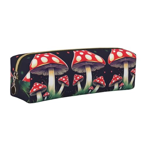 EWQrtyy Federmäppchen, Motiv: Zauberpilze, Leder, mit Reißverschluss, Zubehörhalter, Schreibwarentasche, Geschenk für den Schulanfang, gold, Einheitsgröße, Kosmetiktasche von EWQrtyy