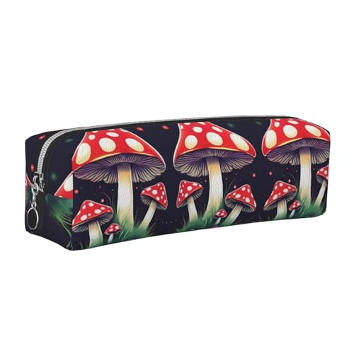EWQrtyy Federmäppchen, Motiv: Zauberpilze, Leder, mit Reißverschluss, Zubehörhalter, Schreibwarentasche, Geschenk für den Schulanfang, silber, Einheitsgröße, Kosmetiktasche von EWQrtyy