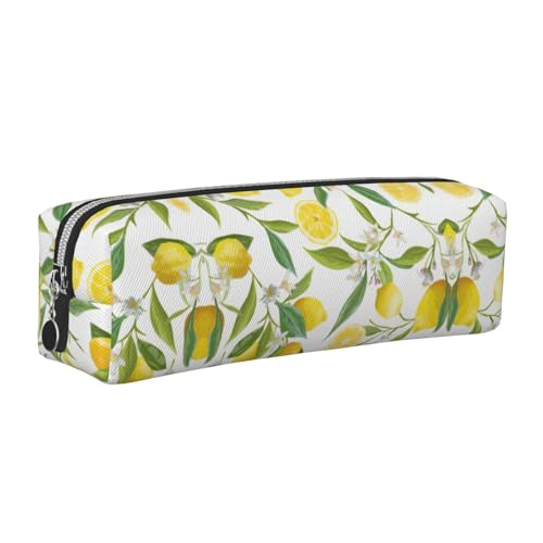 EWQrtyy Federmäppchen, Motiv: frische tropische Zitronen, Leder, Reißverschluss, Zubehörhalter, Schreibwaren-Tasche, Geschenk für den Schulanfang, silber, Einheitsgröße, Kosmetiktasche von EWQrtyy