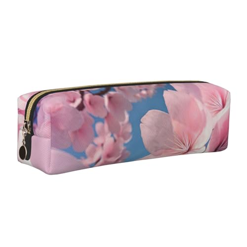 EWQrtyy Federmäppchen, Motiv: rosa Kirschblüten aus Leder, mit Reißverschluss, Zubehörhalter, Schreibwarentasche, Geschenk für den Schulanfang, gold, Einheitsgröße, Kosmetiktasche von EWQrtyy