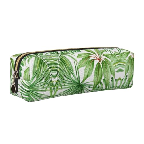 EWQrtyy Federmäppchen, Motiv: tropische Palmen und Bananenblätter, aus Leder, mit Reißverschluss, Zubehörhalter, Schreibwarentasche, Geschenk zum Schulanfang, gold, Einheitsgröße, Kosmetiktasche von EWQrtyy