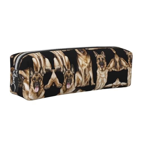 EWQrtyy Federmäppchen aus Leder, Motiv: Deutscher Schäferhund, mit Reißverschluss, Zubehörhalter, Schreibwarentasche, Geschenk für den Schulanfang, silber, Einheitsgröße, Kosmetiktasche von EWQrtyy