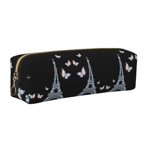 EWQrtyy Federmäppchen aus Leder, Motiv: Eiffelturm 6, mit Reißverschluss, Zubehörhalter, Schreibwarentasche, Geschenk für den Schulanfang, gold, Einheitsgröße, Kosmetiktasche von EWQrtyy