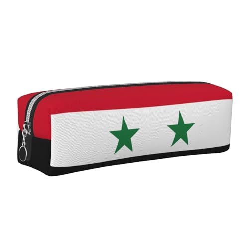 EWQrtyy Federmäppchen aus Leder, Motiv: Flagge der Arabischen Republik Syrien, mit Reißverschluss, Zubehörhalter, Schreibwarentasche, Geschenk zum Schulanfang, silber, Einheitsgröße, Kosmetiktasche von EWQrtyy