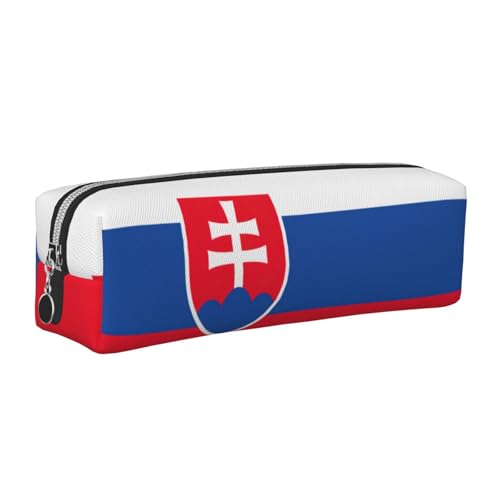 EWQrtyy Federmäppchen aus Leder, Motiv: Flagge der Slowakei, mit Reißverschluss, Zubehörhalter, Schreibwarentasche, Geschenk für den Schulanfang, silber, Einheitsgröße, Kosmetiktasche von EWQrtyy