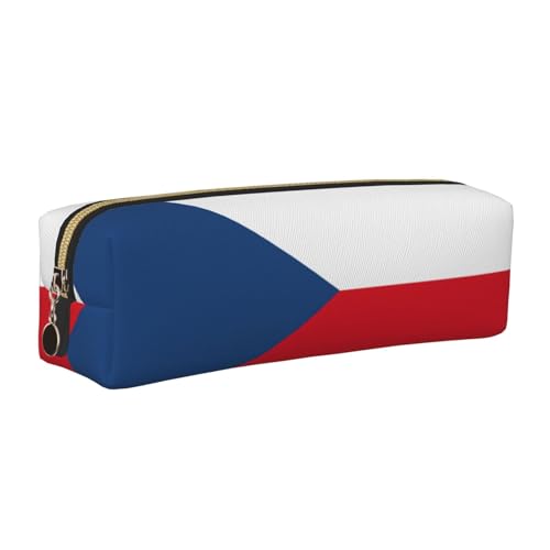 EWQrtyy Federmäppchen aus Leder, Motiv: Flagge der Tschechischen Republik, mit Reißverschluss, Zubehörhalter, Schreibwarentasche, Geschenk zum Schulanfang, gold, Einheitsgröße, Kosmetiktasche von EWQrtyy
