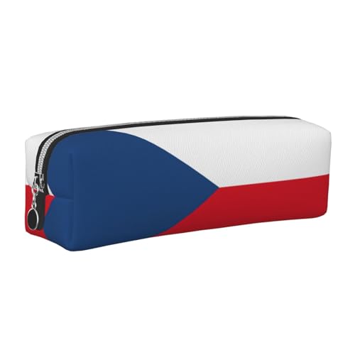 EWQrtyy Federmäppchen aus Leder, Motiv: Flagge der Tschechischen Republik, mit Reißverschluss, Zubehörhalter, Schreibwarentasche, Geschenk zum Schulanfang, silber, Einheitsgröße, Kosmetiktasche von EWQrtyy