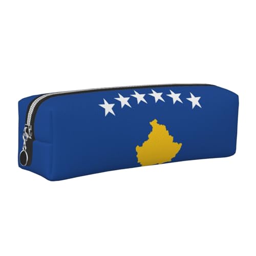 EWQrtyy Federmäppchen aus Leder, Motiv: Flagge des Kosovo, mit Reißverschluss, Zubehörhalter, Schreibwarentasche, Geschenk für den Schulanfang, silber, Einheitsgröße, Kosmetiktasche von EWQrtyy