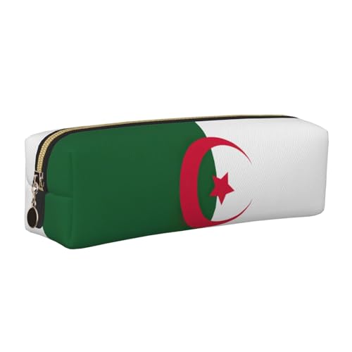 EWQrtyy Federmäppchen aus Leder, Motiv: Flagge von Algerien, mit Reißverschluss, Zubehörhalter, Schreibwarentasche, Geschenk für den Schulanfang, gold, Einheitsgröße, Kosmetiktasche von EWQrtyy