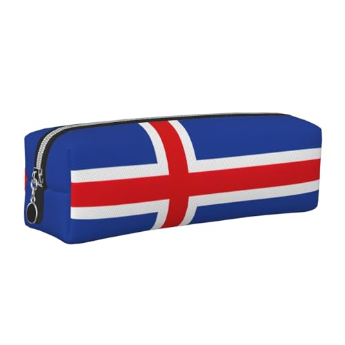 EWQrtyy Federmäppchen aus Leder, Motiv: Flagge von Island, Reißverschluss, Zubehörhalter, Schreibwaren-Tasche, Geschenk für den Schulanfang, silber, Einheitsgröße, Kosmetiktasche von EWQrtyy