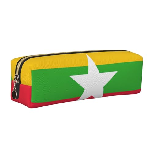 EWQrtyy Federmäppchen aus Leder, Motiv: Flagge von Myanmar, mit Reißverschluss, Zubehörhalter, Schreibwaren-Tasche, Geschenk zum Schulanfang, gold, Einheitsgröße, Kosmetiktasche von EWQrtyy