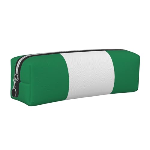 EWQrtyy Federmäppchen aus Leder, Motiv: Flagge von Nigeria, mit Reißverschluss, Zubehörhalter, Schreibwaren-Tasche, Geschenk zum Schulanfang, silber, Einheitsgröße, Kosmetiktasche von EWQrtyy