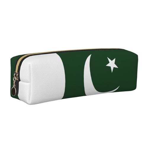 EWQrtyy Federmäppchen aus Leder, Motiv: Flagge von Pakistan, mit Reißverschluss, Zubehörhalter, Schreibwaren-Tasche, Geschenk für den Schulanfang, gold, Einheitsgröße, Kosmetiktasche von EWQrtyy