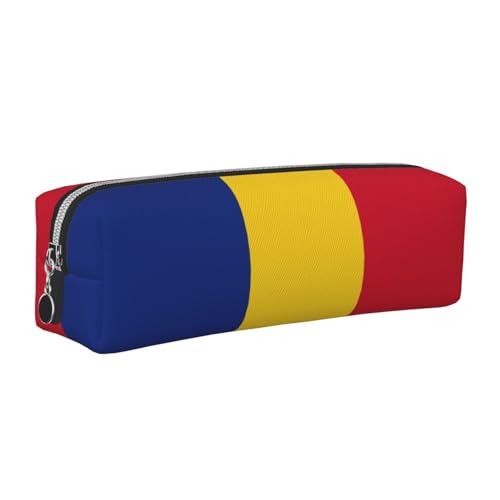 EWQrtyy Federmäppchen aus Leder, Motiv: Flagge von Rumänien, mit Reißverschluss, Zubehörhalter, Schreibwarentasche, Geschenk zum Schulanfang, silber, Einheitsgröße, Kosmetiktasche von EWQrtyy