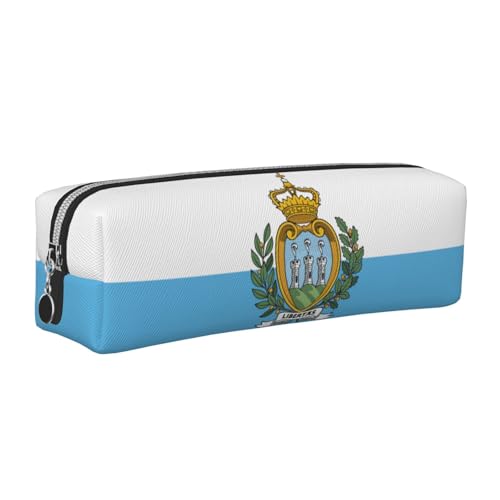 EWQrtyy Federmäppchen aus Leder, Motiv: Flagge von San Marino, mit Reißverschluss, Zubehörhalter, Schreibwarentasche, Geschenk für den Schulanfang, silber, Einheitsgröße, Kosmetiktasche von EWQrtyy
