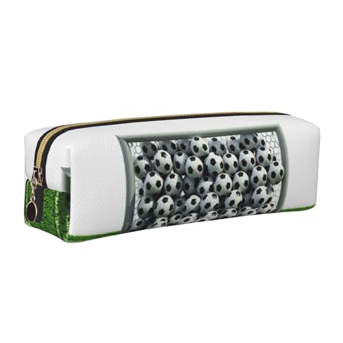 EWQrtyy Federmäppchen aus Leder, Motiv: Fußballfeld, mit Reißverschluss, Zubehörhalter, Schreibwaren-Tasche, Geschenk für den Schulanfang, Grün, gold, Einheitsgröße, Kosmetiktasche von EWQrtyy