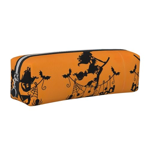 EWQrtyy Federmäppchen aus Leder, Motiv: Halloween-Hexe, mit Reißverschluss, Zubehörhalter, Schreibwaren-Tasche, Geschenk für den Schulanfang, silber, Einheitsgröße, Kosmetiktasche von EWQrtyy
