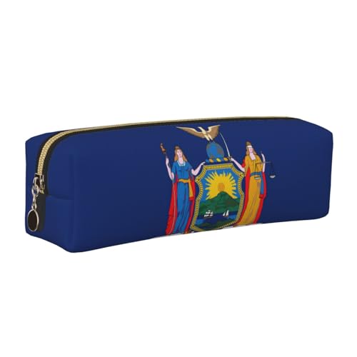 EWQrtyy Federmäppchen aus Leder, Motiv: New Yorker Flagge, Reißverschluss, Zubehörhalter, Schreibwaren-Tasche, Geschenk für den Schulanfang, gold, Einheitsgröße, Kosmetiktasche von EWQrtyy