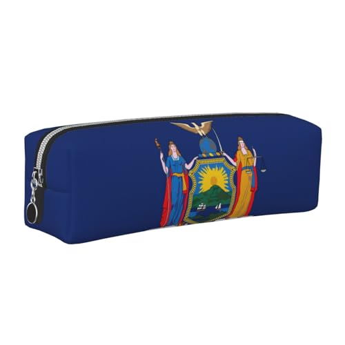 EWQrtyy Federmäppchen aus Leder, Motiv: New Yorker Flagge, Reißverschluss, Zubehörhalter, Schreibwaren-Tasche, Geschenk für den Schulanfang, silber, Einheitsgröße, Kosmetiktasche von EWQrtyy
