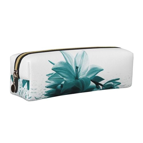 EWQrtyy Federmäppchen aus Leder, mit Lilienmotiv, mit Reißverschluss, Zubehörhalter, Schreibwarentasche, Geschenk für den Schulanfang, gold, Einheitsgröße, Kosmetiktasche von EWQrtyy