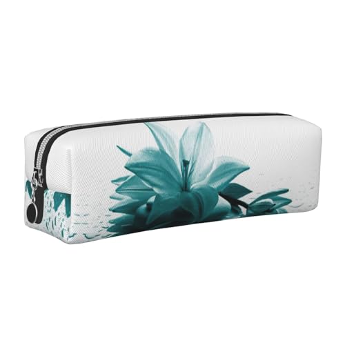 EWQrtyy Federmäppchen aus Leder, mit Lilienmotiv, mit Reißverschluss, Zubehörhalter, Schreibwarentasche, Geschenk für den Schulanfang, silber, Einheitsgröße, Kosmetiktasche von EWQrtyy