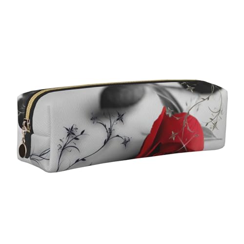 EWQrtyy Federmäppchen aus Leder, mit Reißverschluss, Zubehörhalter, Schreibwarentasche, Geschenk für Schulanfang, Rot, gold, Einheitsgröße, Kosmetiktasche von EWQrtyy