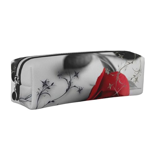 EWQrtyy Federmäppchen aus Leder, mit Reißverschluss, Zubehörhalter, Schreibwarentasche, Geschenk für Schulanfang, Rot, silber, Einheitsgröße, Kosmetiktasche von EWQrtyy