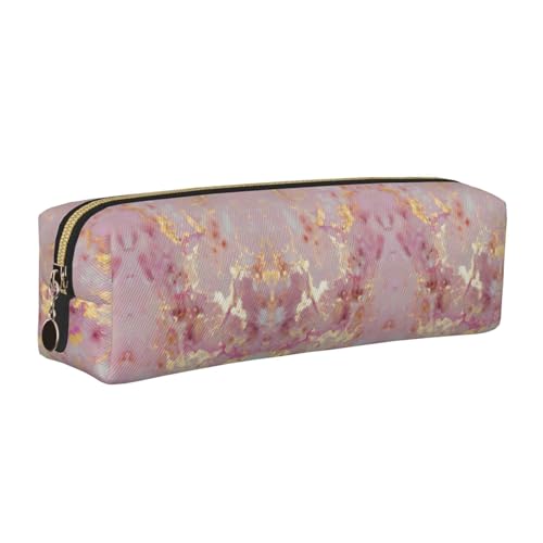 EWQrtyy Federmäppchen aus Leder, mit rosa Marmor-Textur, mit Reißverschluss, Zubehörhalter, Schreibwaren-Tasche, Geschenk zum Schulanfang, gold, Einheitsgröße, Kosmetiktasche von EWQrtyy