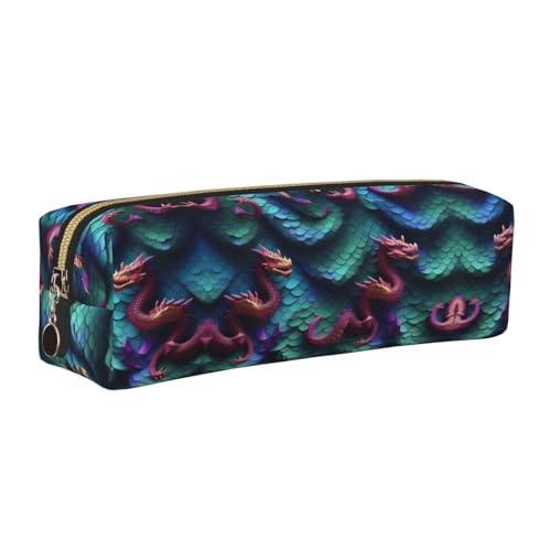 EWQrtyy Federmäppchen aus Leder mit 3D-Drachen-Schuppen-Muster, mit Reißverschluss, Zubehörhalter, Schreibwaren-Tasche, Geschenk für den Schulanfang, gold, Einheitsgröße, Kosmetiktasche von EWQrtyy