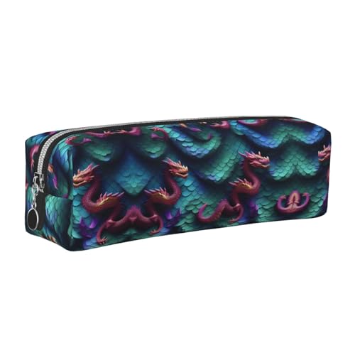EWQrtyy Federmäppchen aus Leder mit 3D-Drachen-Schuppen-Muster, mit Reißverschluss, Zubehörhalter, Schreibwaren-Tasche, Geschenk für den Schulanfang, silber, Einheitsgröße, Kosmetiktasche von EWQrtyy
