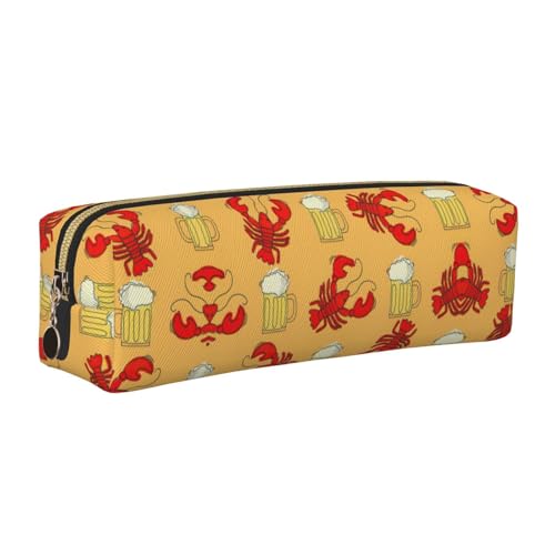 EWQrtyy Federmäppchen aus Leder mit Bier- und Krebsmuster, Reißverschluss, Zubehörhalter, Schreibwaren-Tasche, Geschenk für den Schulanfang, gold, Einheitsgröße, Kosmetiktasche von EWQrtyy