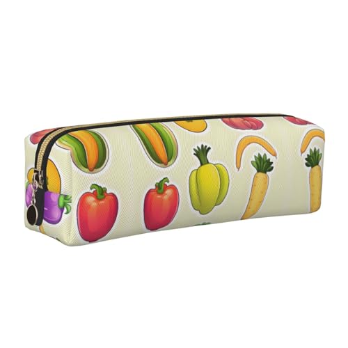 EWQrtyy Federmäppchen aus Leder mit Cartoon-Motiv, mit Gemüse, Obst, Reißverschluss, Zubehörhalter, Schreibwaren-Tasche, Geschenk für den Schulanfang, gold, Einheitsgröße, Kosmetiktasche von EWQrtyy