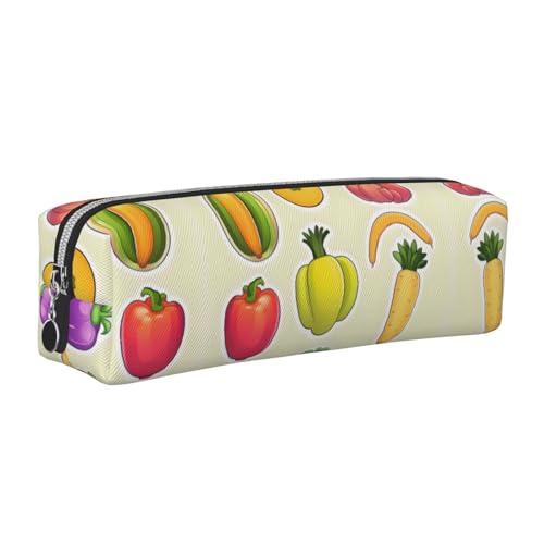 EWQrtyy Federmäppchen aus Leder mit Cartoon-Motiv, mit Gemüse, Obst, Reißverschluss, Zubehörhalter, Schreibwaren-Tasche, Geschenk für den Schulanfang, silber, Einheitsgröße, Kosmetiktasche von EWQrtyy