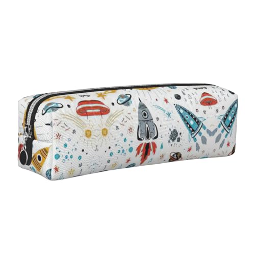 EWQrtyy Federmäppchen aus Leder mit Cartoon-Raketen-Druck, Reißverschluss-Tasche, Zubehörhalter, Schreibwaren-Tasche, Geschenk zum Schulanfang, silber, Einheitsgröße, Kosmetiktasche von EWQrtyy