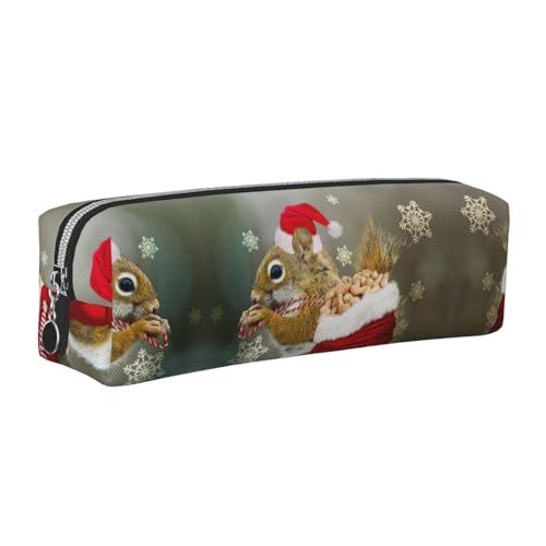 EWQrtyy Federmäppchen aus Leder mit Eichhörnchen-Motiv, Reißverschluss, Zubehörhalter, Schreibwaren-Tasche, Geschenk für den Schulanfang, silber, Einheitsgröße, Kosmetiktasche von EWQrtyy