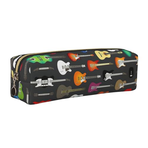 EWQrtyy Federmäppchen aus Leder mit Farbdruck und Akustikgitarren, mit Reißverschluss, Zubehörhalter, Schreibwarentasche, Geschenk für den Schulanfang, gold, Einheitsgröße, Kosmetiktasche von EWQrtyy