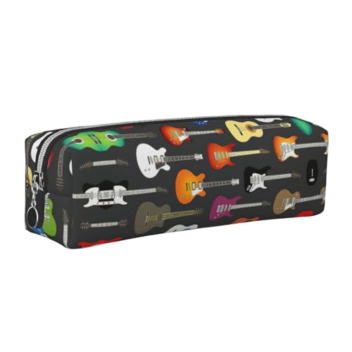 EWQrtyy Federmäppchen aus Leder mit Farbdruck und Akustikgitarren, mit Reißverschluss, Zubehörhalter, Schreibwarentasche, Geschenk für den Schulanfang, silber, Einheitsgröße, Kosmetiktasche von EWQrtyy