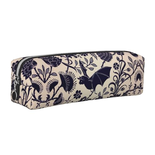 EWQrtyy Federmäppchen aus Leder mit Fledermausmuster, Reißverschluss-Tasche, Zubehörhalter, Schreibwaren-Tasche, Geschenk für den Schulanfang, silber, Einheitsgröße, Kosmetiktasche von EWQrtyy