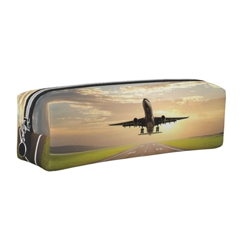 EWQrtyy Federmäppchen aus Leder mit Flugzeugdruck, Reißverschluss, Zubehörhalter, Schreibwaren-Tasche, Geschenk für den Schulanfang, silber, Einheitsgröße, Kosmetiktasche von EWQrtyy