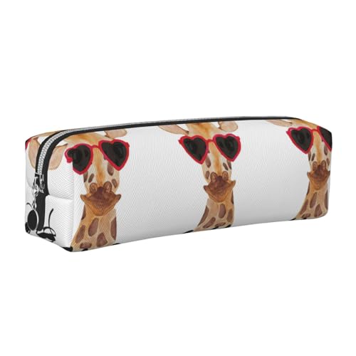 EWQrtyy Federmäppchen aus Leder mit Giraffen-Druck, Reißverschluss-Tasche, Zubehörhalter, Schreibwaren-Tasche, Geschenk für den Schulanfang, silber, Einheitsgröße, Kosmetiktasche von EWQrtyy