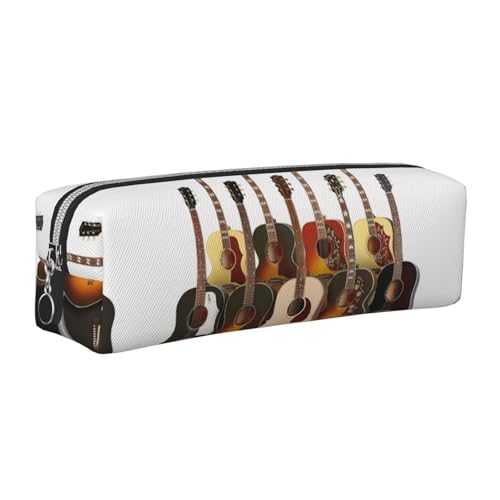 EWQrtyy Federmäppchen aus Leder mit Gitarrendruck, Reißverschlusstasche, Zubehörhalter, Schreibwarentasche, Geschenk für den Schulanfang, silber, Einheitsgröße, Kosmetiktasche von EWQrtyy